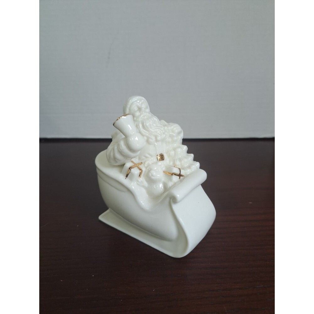 Lenox Ivory With Gold Trim Santa In Sleigh With Christmas Tree, Bell, Presents